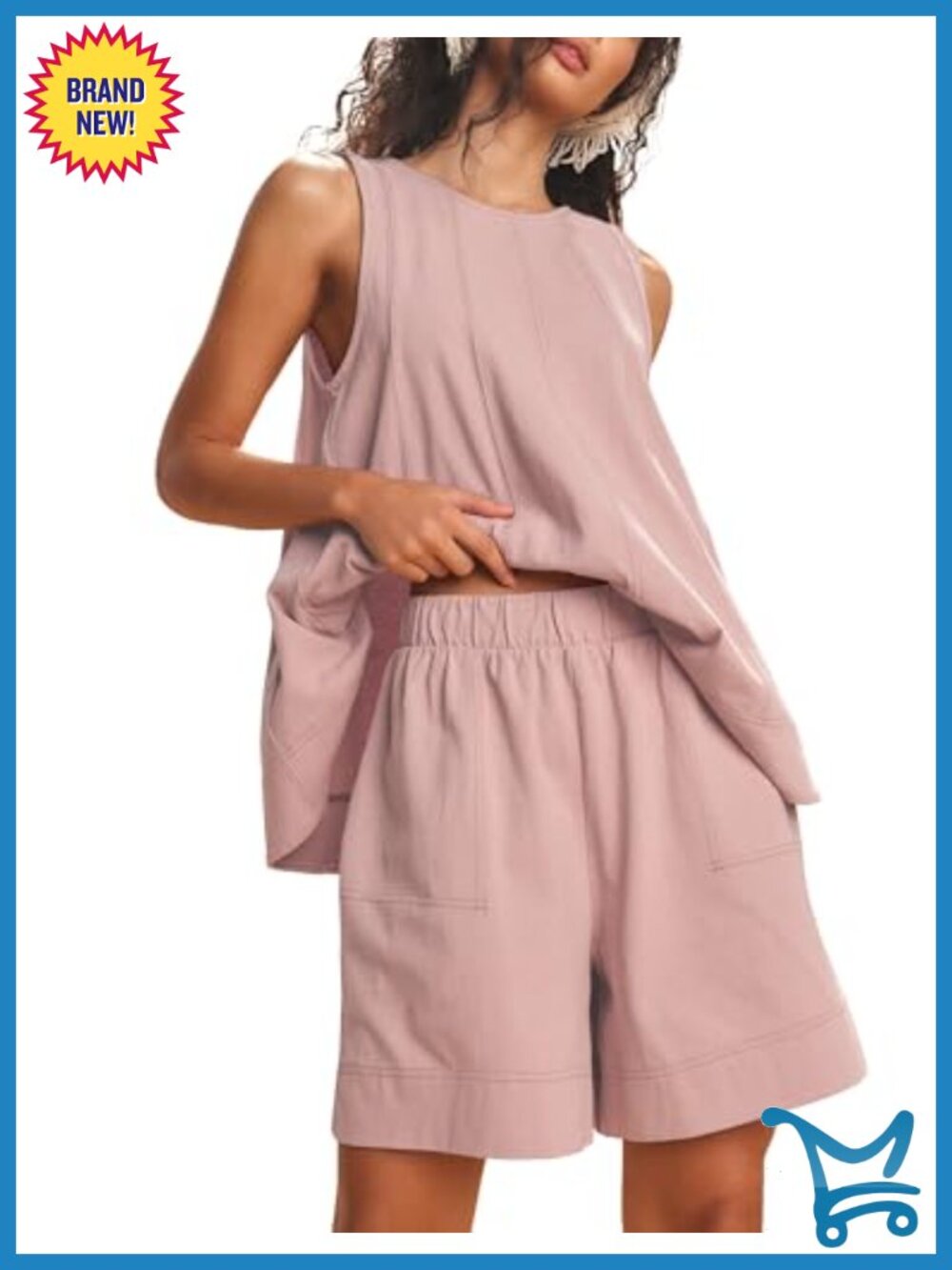 Sleeveless Tank & Elastic Waist Shorts Lounge Set with Pockets